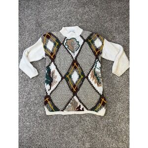 Vintage Womens Fall Pull Over Knit Sweater 80s Colorblock‎ Long Sleeve